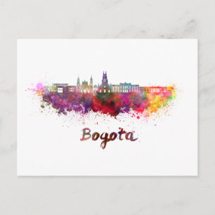 Bogota v2 Skyline in Aquarellfarbe Postkarte