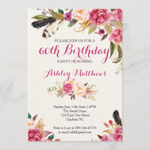 Bohemain Floral zum Geburtstag Einladung