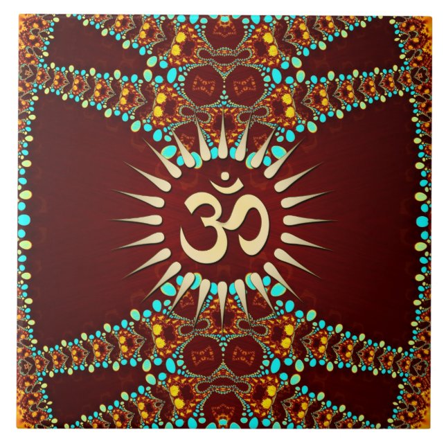 Bohemain Jewel Om Symbol Keramik Tile Fliese (Vorderseite)