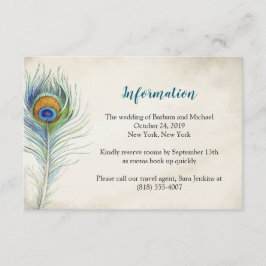 Bohemain Wedding Information Card Peacock Feather Begleitkarte