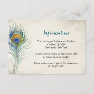 Bohemain Wedding Information Card Peacock Feather Begleitkarte
