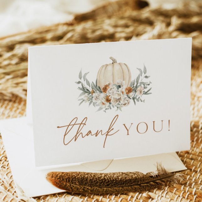 BOHEME Boho Fall Terracotta Floral Pumpkin Dankeskarte (Von Creator hochgeladen)