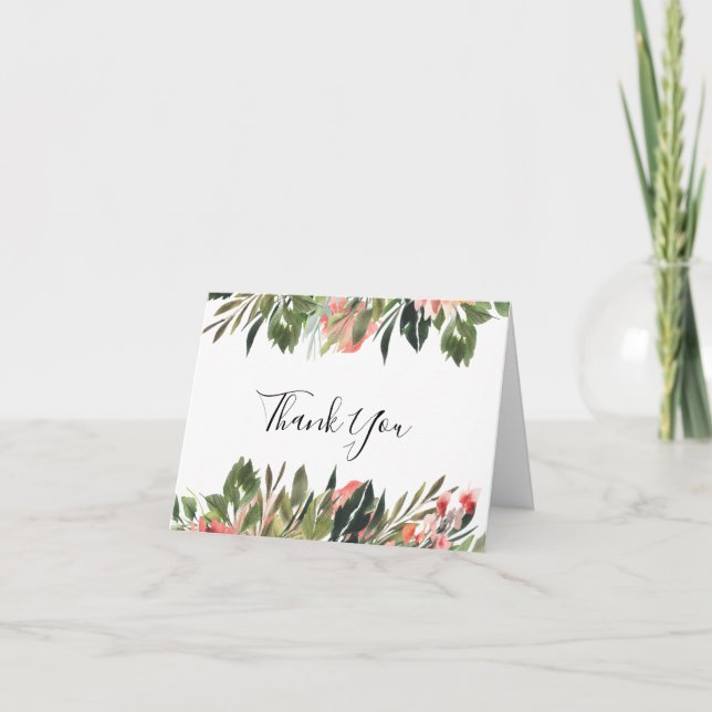 Bohème Coral Floral Mariage Photo Carte de remerci (Devant)