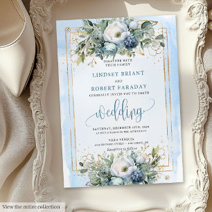 Bohème Dusty Bleu Bleu Bleu Pies d'or Invitation