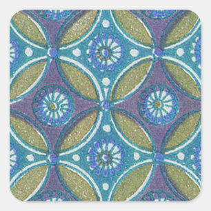 Boheme-Ente und violettes Mosaik-Blumenmuster Quadratischer Aufkleber