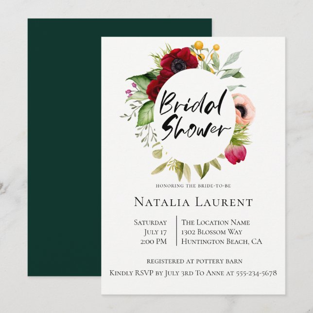 Bohème Floral Frame nuptiale de douche Invitation (Devant / Derrière)