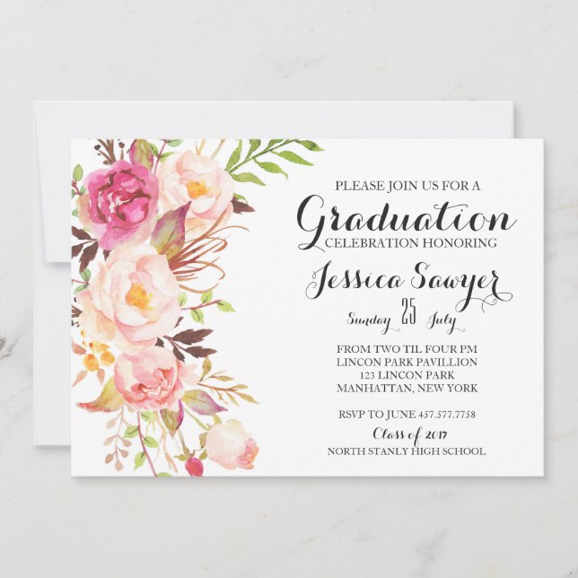 Bohême Floral Graduation party Invitation (Devant)