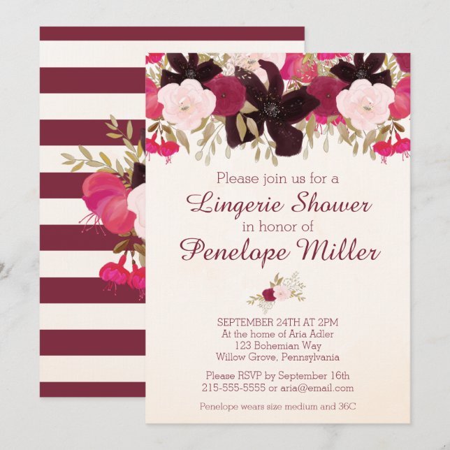 Bohème Floral Lingerie Douche Invitation (Devant / Derrière)