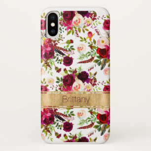 Bohème Floral, Plumes Coque-Mate iPhone X Coque