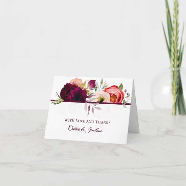 Bohème Floral Romance Mariage Merci Cartes (Devant)
