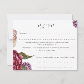 Bohème Flore foncée Customisé mariage carte RSVP