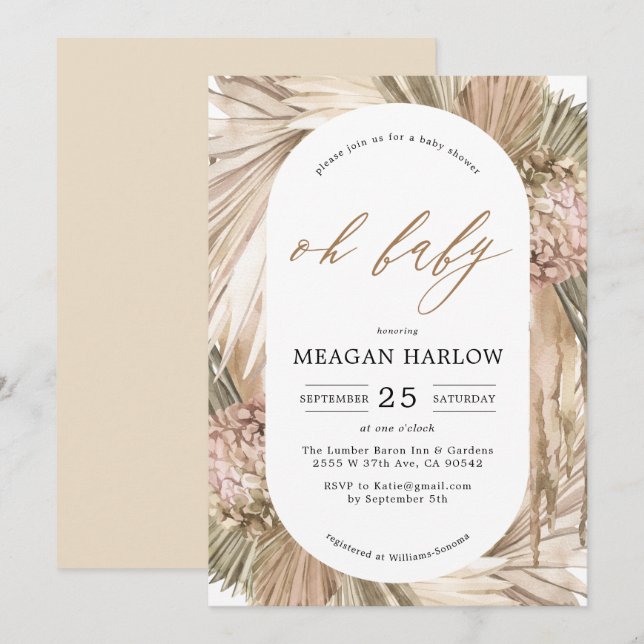 Bohême Pampas Grass Oh Baby shower Invitation (Devant / Derrière)