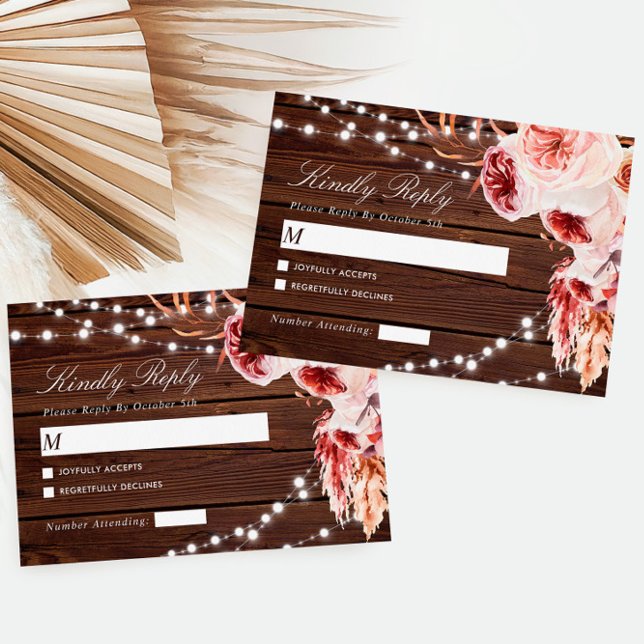 Bohème Rose Rustique Mariage en Bois RSVP (Créateur téléchargé)