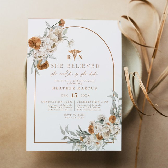 BOHEME Terracotta Floral Boho RN Nurse Abschluss Einladung (Von Creator hochgeladen)
