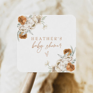 BOHEME Terrakotta Blumen Boho Babyparty Quadratischer Aufkleber