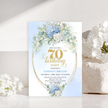 Bohemian 70. Geburtstag Blaue Blumen Goldene Einla