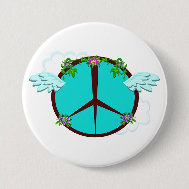 Bohemian Angel Wings Peace Symbol Button (Vorderseite)
