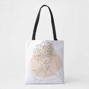 Bohemian Ästhetik Frau Gesicht und Blumen Tote Tasche