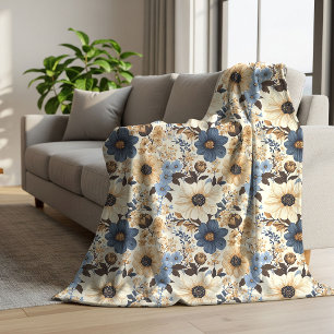 Bohemian Blaue Blumen Opulentes Braunes Florales P Sherpadecke