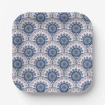 Bohemian Blue Fächer-Mandala-Kachel