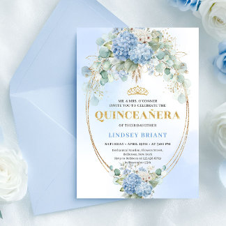 Bohemian Blue Floral Eucalyptus Quinceañera Invite Einladung