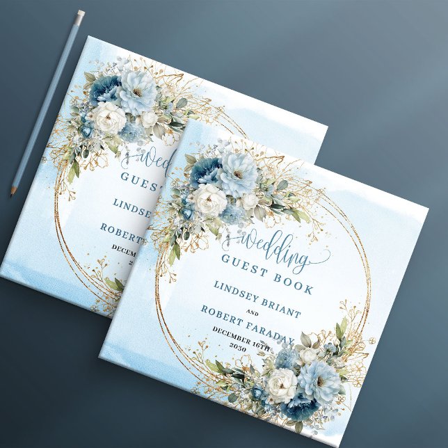Bohemian Blue Floral Gold Wedding Guest Book Gästebuch (Bohemian Blue Floral Gold Wedding Guest Book)