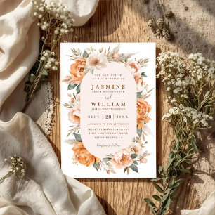 Bohemian Blumenstrauß Eleganter QR-Code Hochzeit Einladung