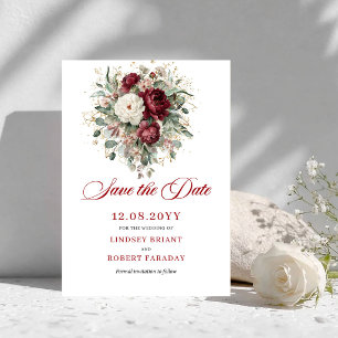Bohemian Blush Burgunder Floral Save The Date