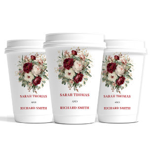 Bohemian Blush Burgunder Florale Hochzeitstassen Pappbecher