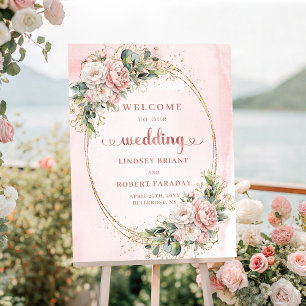 Bohemian Blush Rosa Florale Hochzeitsbegrüßung Poster
