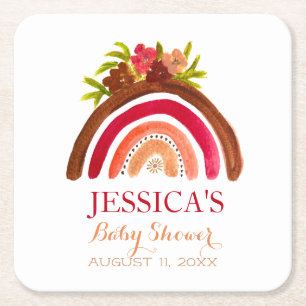 Bohemian Boho Regenbogen-Baby-Party Erdige Süße Rechteckiger Pappuntersetzer