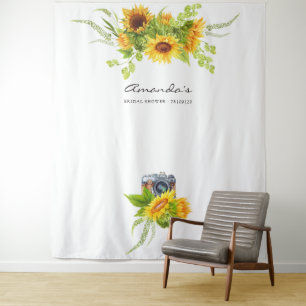 Bohemian Boho Sonnenblumen Brautparty Foto Booth Wandteppich
