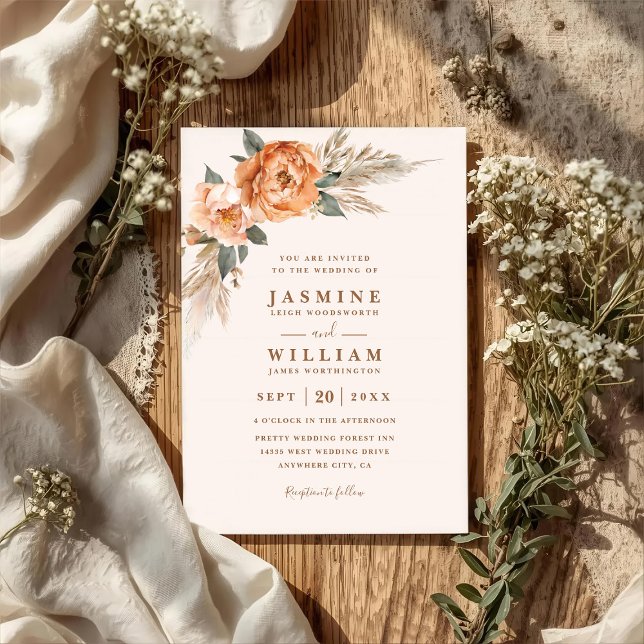 Bohemian Bouquet Rustic Elegant QR Code Wedding Einladung (Von Creator hochgeladen)