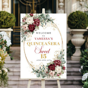 Bohemian Burgund Weinlaub Gold Quinceanera Willkom Poster