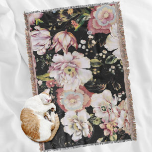 Bohemian Chic Blushrosa Blumen dunkle Floral Decke