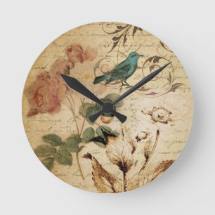 Bohemian Chic Paris Schriften Vogel französisch bo Runde Wanduhr