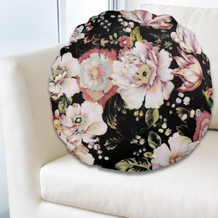 bohemian chic rosafarbenen Blumen dunkle floral Rundes Kissen