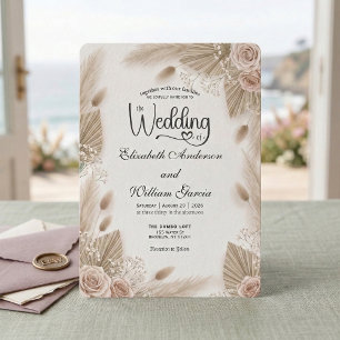 Bohemian Chic Rose Pampasgras Hochzeit Einladung