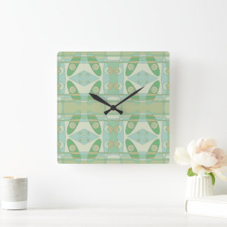 Bohemian Chintz New Green Olive Quadratische Wanduhr