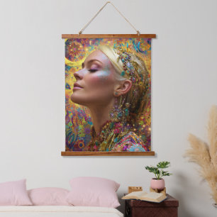Bohemian Cosmic Goddess Kunstteppich Wandteppich Mit Holzrahmen