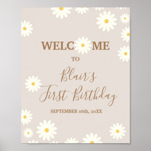 Bohemian Daisy Floral Birthday Affiche de bienvenu