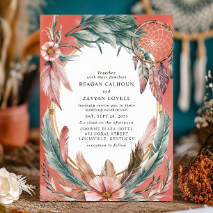 Bohemian Dreamcatcher und Federkranz Hochzeit Einladung