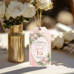 Bohemian Dusty Pink Blumen Grün Sweet 16 Geschenkanhänger