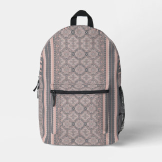 Bohemian Dusty Pink und Charcoal Grey Spitzen-Dama Bedruckter Rucksack