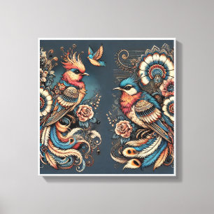 Bohemian-Eleganz Vögel in Harmonie Leinwand-Kunst- Leinwanddruck
