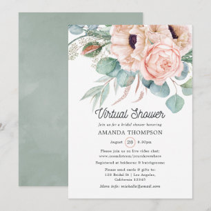 Bohemian Eucalyptus Pink Poppy Virtuelle Shower Einladung