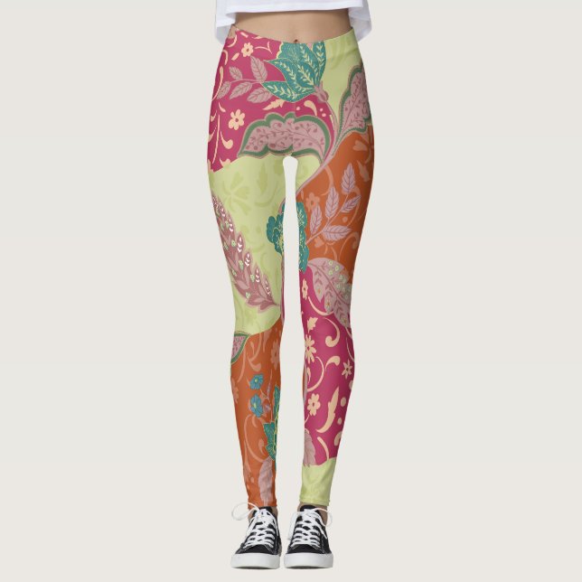 Bohemian-farbenfrohes Patchworkmuster  Leggings (Vorderseite)
