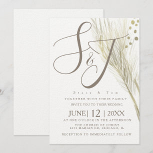 Bohemian-Faux-Goldfolie-Pampas-Hochzeit-Elfenbein Einladung