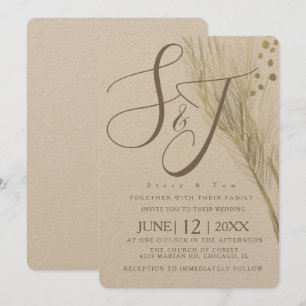 Bohemian Faux Goldfolie Pampas Hochzeit Kraft Einladung