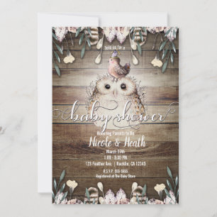 Bohemian Feather Freunde Eule & Vogel Baby Shower Einladung